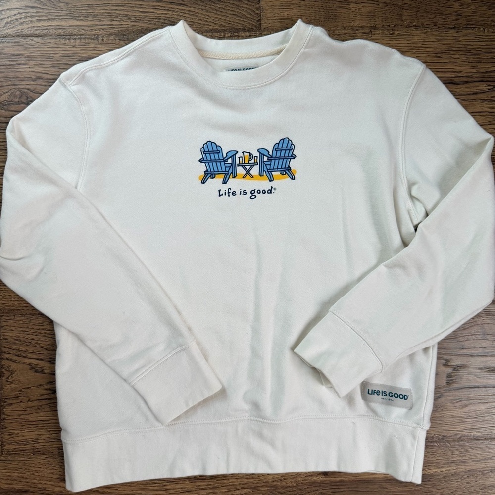 Life is Good Womens White Lounge Sweatshirt Medium EUC